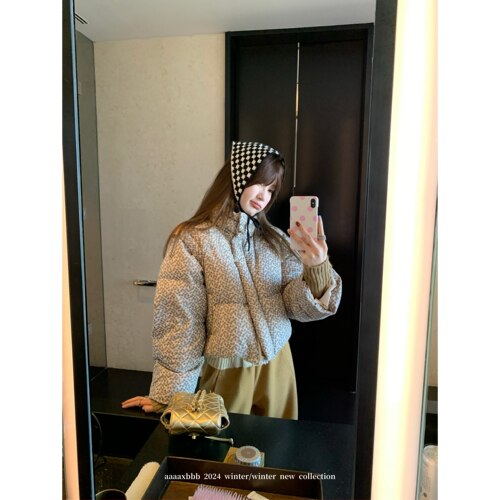aaaaxbbb碎花短款羽绒服立领外套