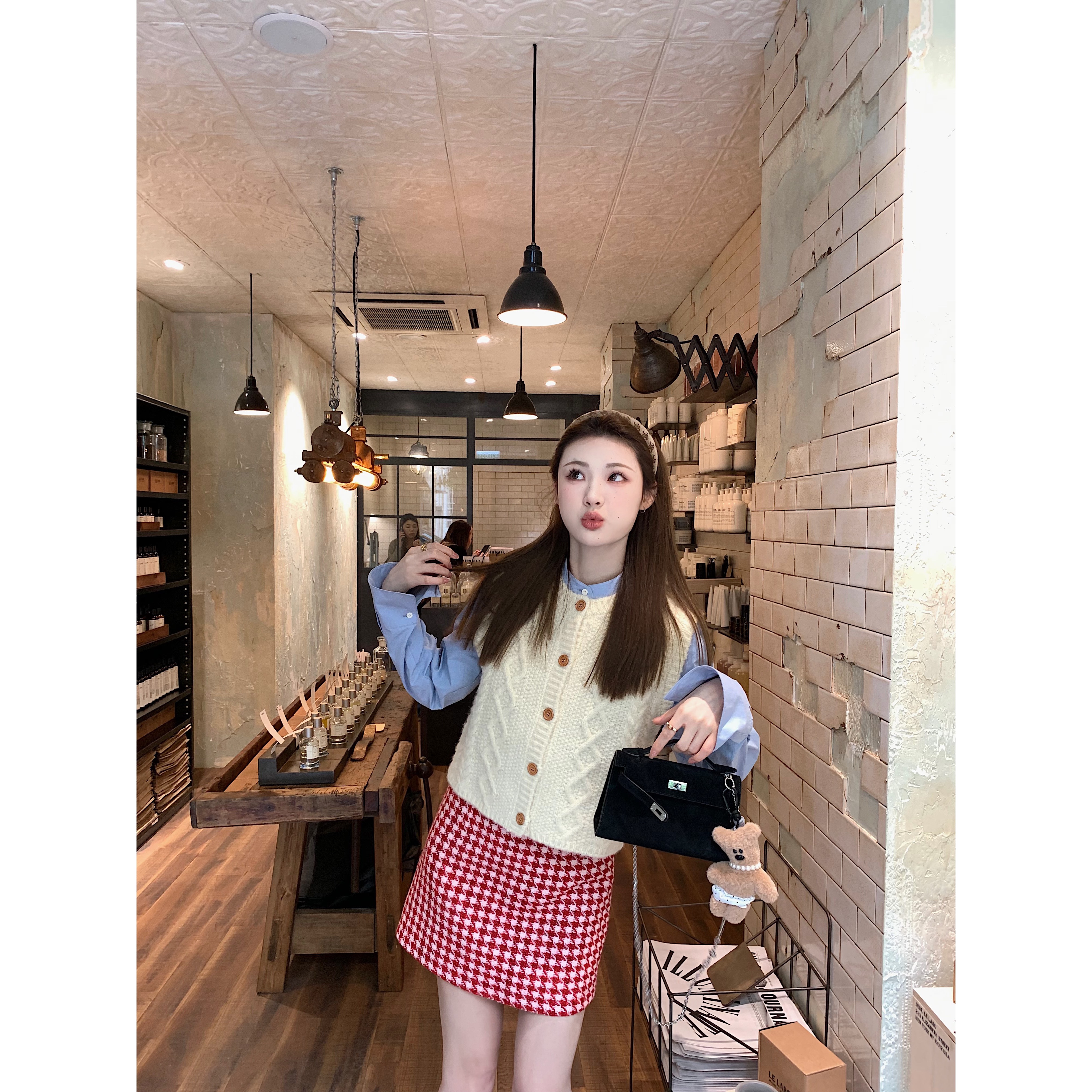 aaaaxbbb千鸟格半身裙A字裙短裙