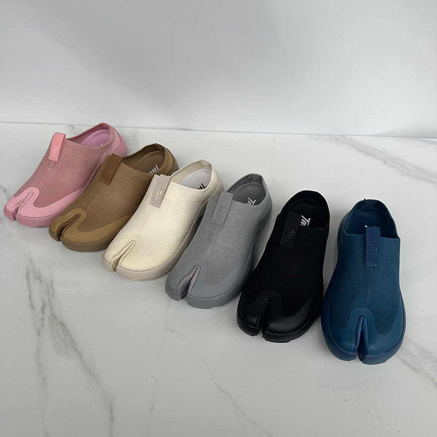 原单新款针织袜子鞋分脚趾厚底法式包头拖鞋轻便潮鞋一脚蹬糖果色