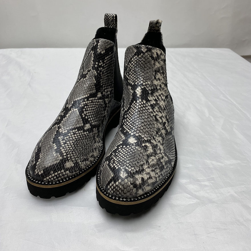 EUROPEAN AND AMERICAN STYLE PERSONALITY SNAKE PRINT CHELSEA BOOTS AUTUMN SLEEVE SQUARE HEEL LOW HEEL WOMENS BOOTS TEMPERAMENT FASHION BOOTS