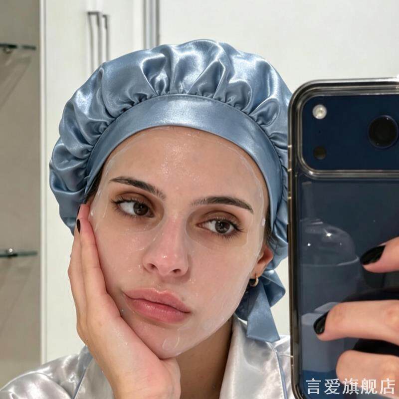 绑带式缎面仿真丝包头帽女生居家护肤敷面膜防蹭妆护发睡眠头套