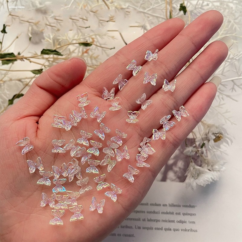 极光蝴蝶美甲饰品镭射立体亮片网红透明水晶小配饰塑料指甲装饰