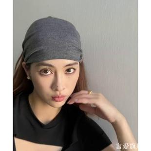 护额头发带月子头巾睡觉挡脑门防风保暖抹额女网红宽边发箍针织帽
