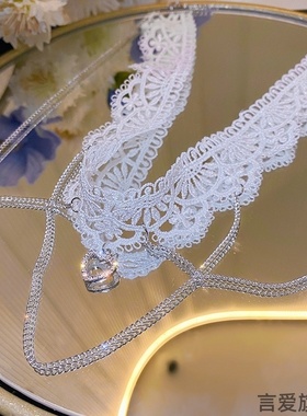 绑带白色项圈锁骨颈饰花