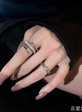 时尚两件套戒指多层设计感几何