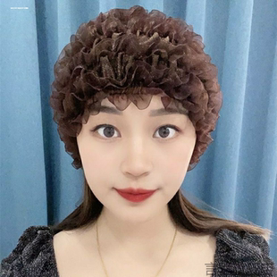 额头简约盘发女包松紧子盖小帽民族风女式高档孔雀蕾丝遮白发帽子