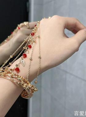 民族风红色铃铛手镯古风戒指手链