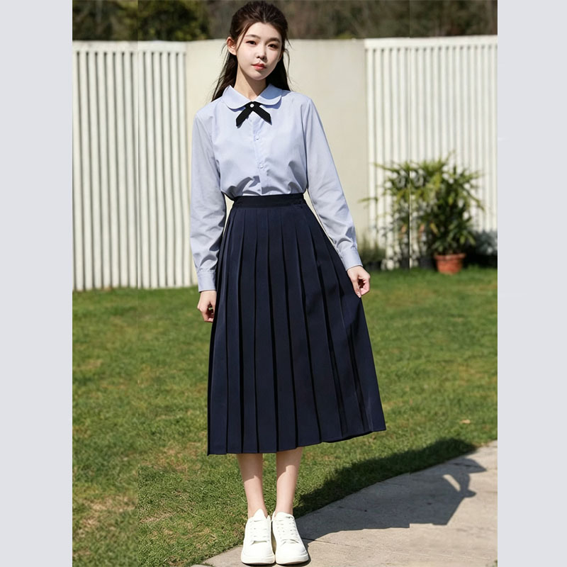 jk制服学生班服长袖衬衫中长款百褶半身长裙套装大码学院风女秋季图片