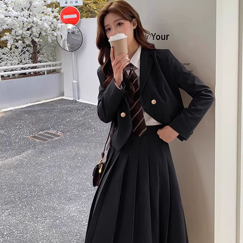 长袖领带衬衫百褶裙半身长裙西装套装学生西服学院风jk制服班服女