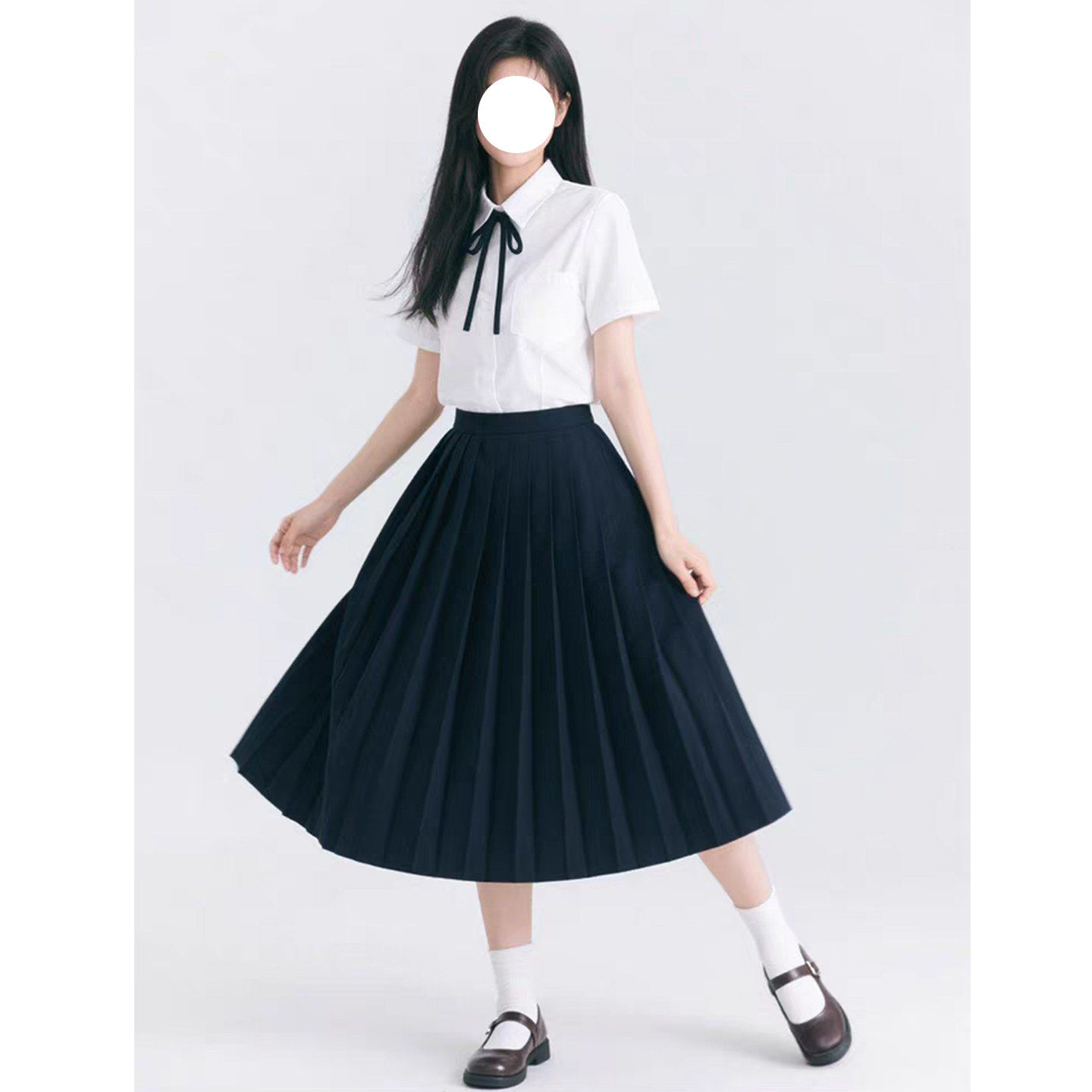 jk制服百褶半身裙中长款长裙学生短袖衬衫套装班服学院风大码女夏