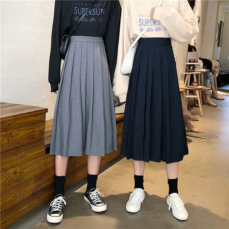 大码高腰显瘦jk制服学院风中长款百褶半身裙长裙胖mm女秋学生班服