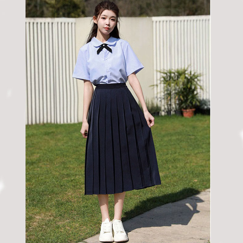 短袖衬衫百褶中长款半身长裙套装学生毕业照班服学院风大码jk制服