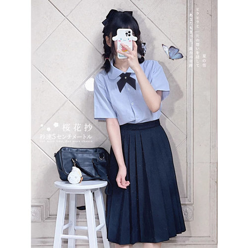 学院风中长款百褶半身裙长裙短袖jk制服衬衫套装学生班服大码女夏
