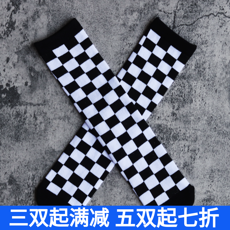 全方格纯棉儿童中筒袜学生时尚演出走秀潮袜男女宝宝韩版街舞长袜