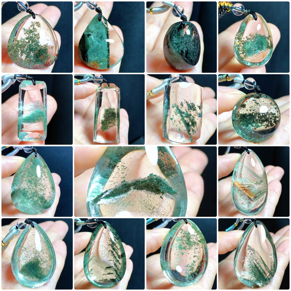 东海水晶天然绿幽灵水晶吊坠绿聚宝盆毛衣链项链项坠男女招财饰品