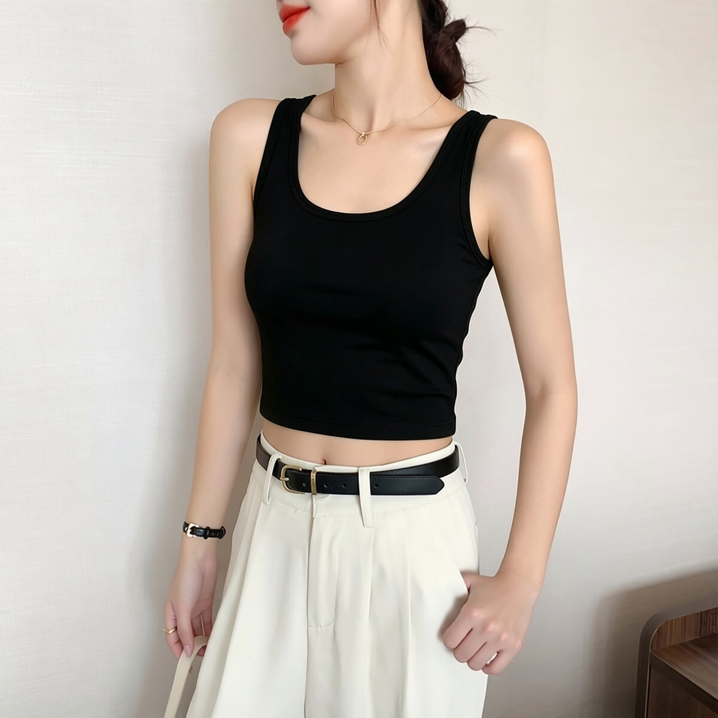 Orange Camisole for Women, Summer Outerwear, Inner Wear, Pure Cotton, Slim Fit, Base Layer, U-Neck, Backless, Sleeveless, Short Top