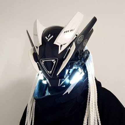 赛博朋克头盔面罩男士全脸cos服暗黑机械发光面具机甲科技感头套