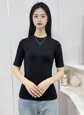 春夏新款莫代尔薄款短袖打底衫女圆领修身可外穿大码黑色内搭Y118