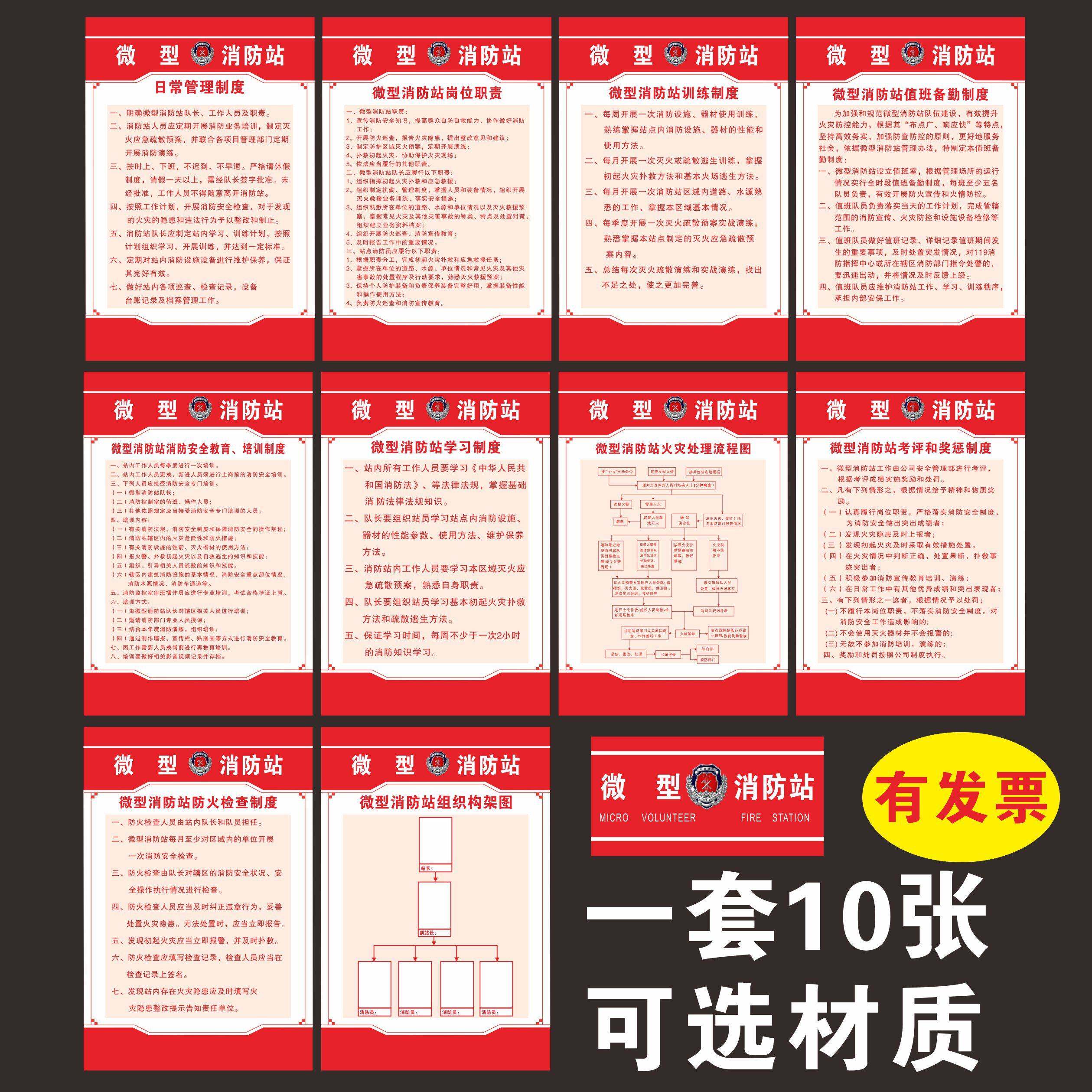 微型消防站管理制度岗位职责上墙挂图kt定制板消防火灾处理流流程