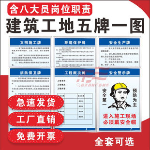 建筑工地五牌一图安全文明施工牌八大员岗位职责制度牌标语六图
