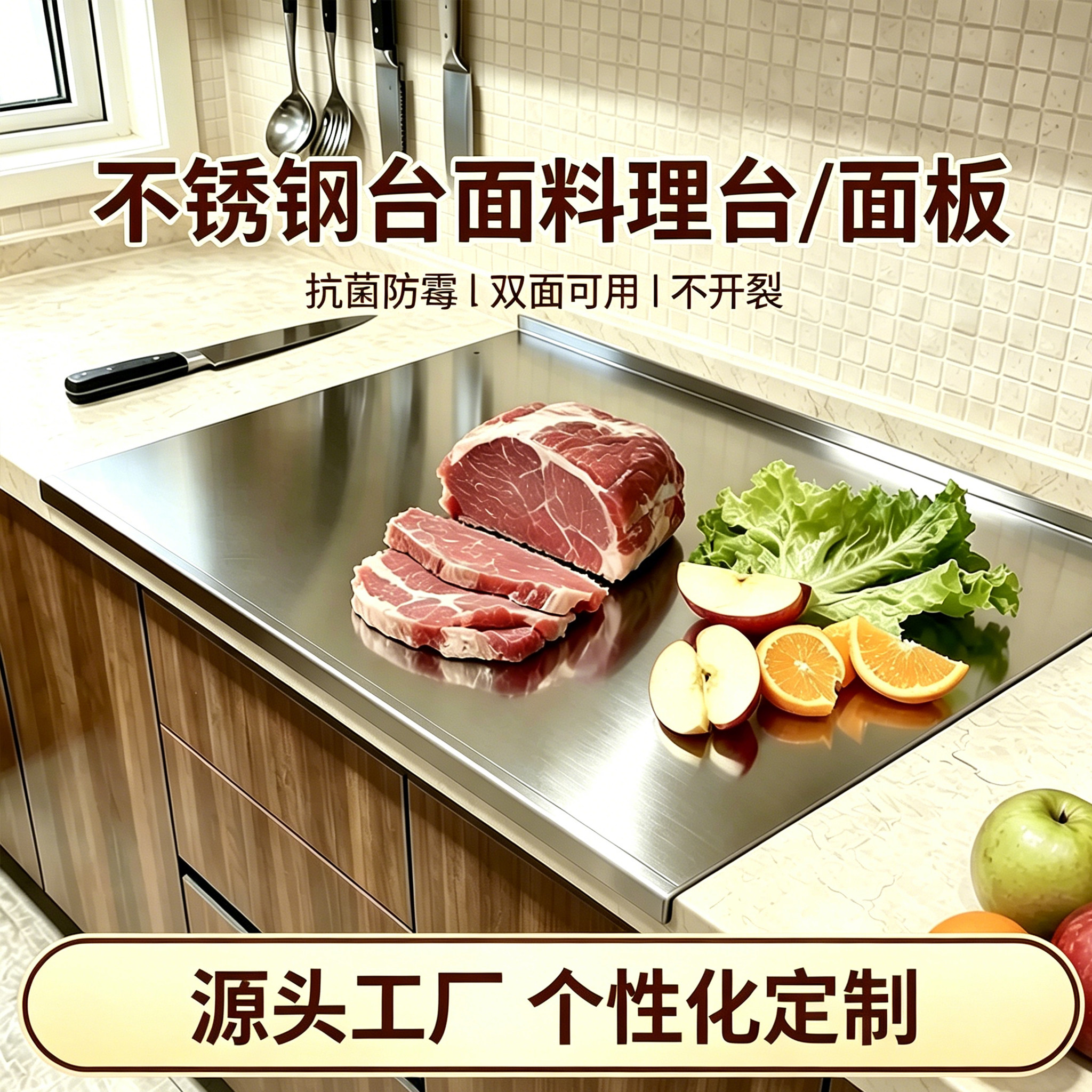 304不锈钢面板厨房切菜板砧板抗菌防霉家用食品级切水果和面案板