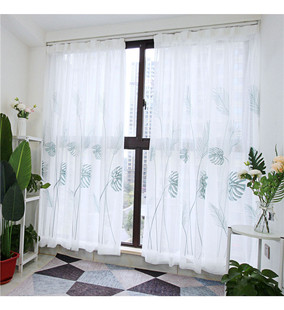 窗纱纱帘家用魔术贴自粘式免打孔简约现代清仓特价北约小清新叶子