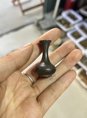 仿古古玩铜器收藏黄铜复古老包浆长脖花瓶线香小香插老货老物件