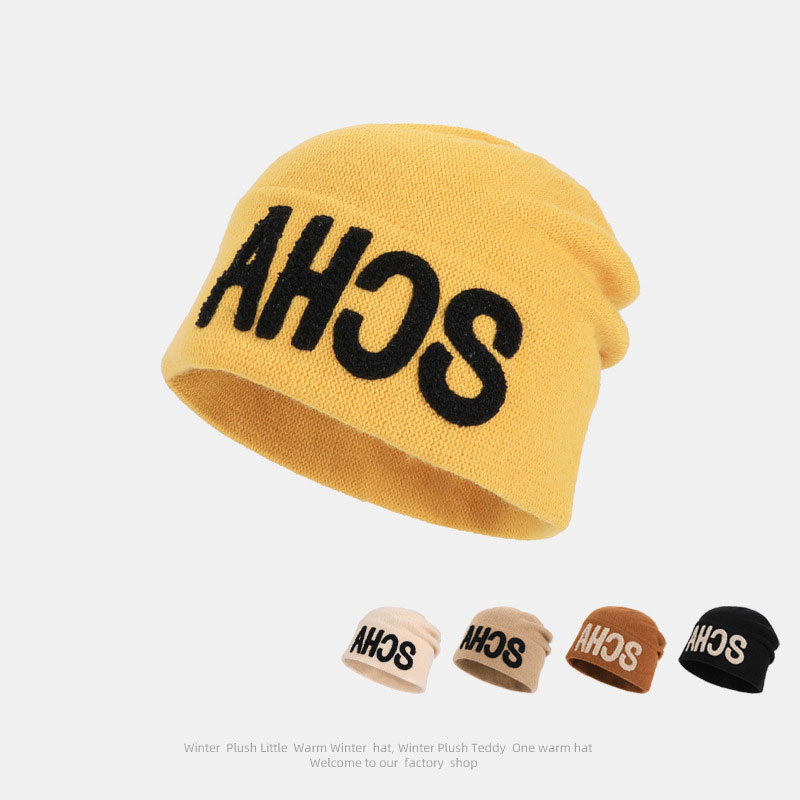 欧美字母针织毛线堆堆帽秋冬季韩版个性套头帽子女包头护耳帽hat