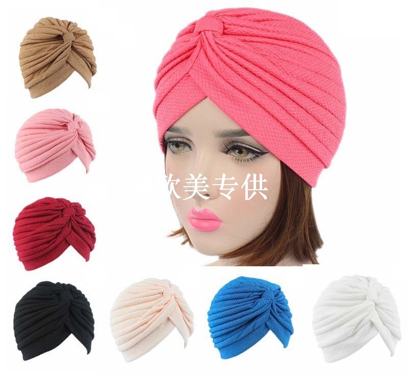 螺纹弹力布印度帽东南亚头巾帽子简便套头帽女士化疗帽turban hat