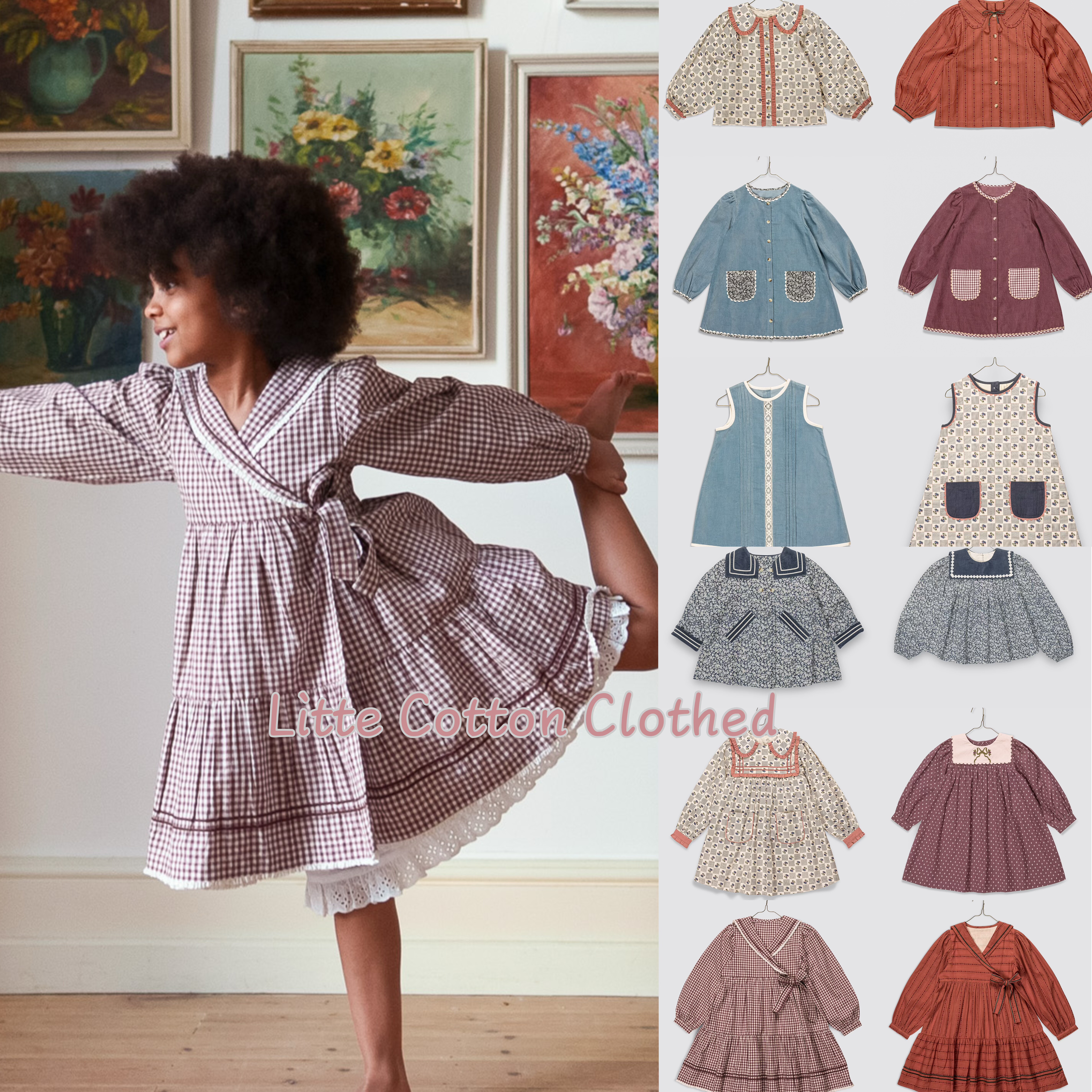 little cotton clothes 26秋冬新款衬衣儿童长袖连衣裙裤子半裙