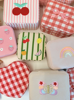 英国rockahula26ss儿童首饰发夹收纳盒刺绣丝绒ins首饰盒公主粉色