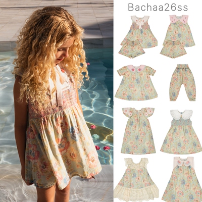 Bachaa26现货春夏儿童可爱小飞连衣裙碎花吊带背心女童长裤现货