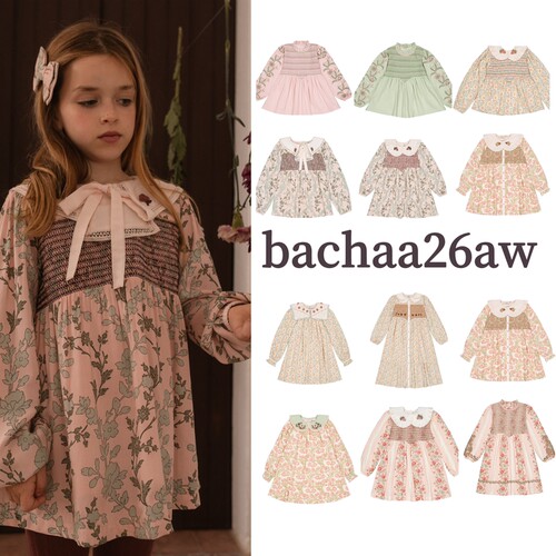 Bachaa26AW 秋冬女童法式复古手工刺绣连衣裙衬衫连衣裙宝宝现货