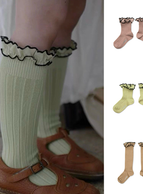 现货Collegien法国春夏新款女童袜子纯棉木耳边宝宝袜儿童袜