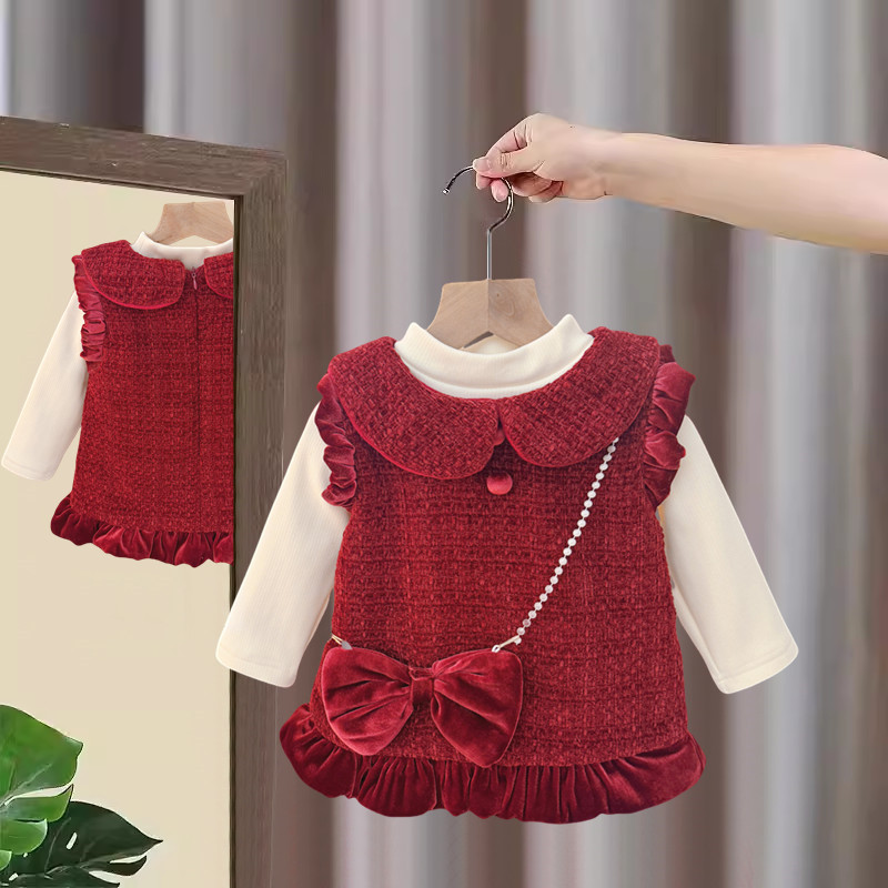 女童加绒连衣裙2025新款秋冬装