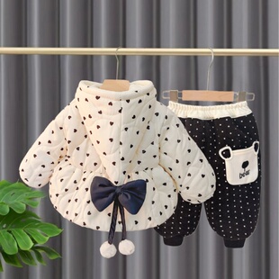 女童套装秋冬2026新款儿童冬季洋气加绒加厚棉服时髦宝宝冬装棉衣