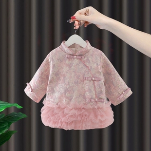 连衣裙儿童女童洋气宝宝夹棉秋冬裙子婴儿唐装汉服国风旗袍秋冬装