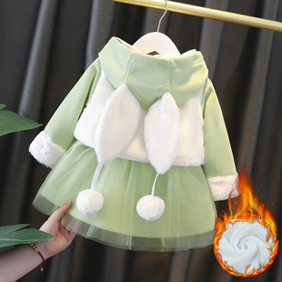 女童加绒套装裙新款公主裙女公主儿童冬季裙子一岁宝宝冬装连衣裙