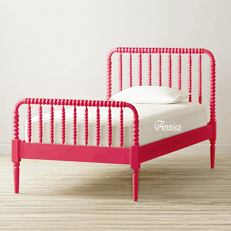 华丽串珠雕花儿童房女孩公主二孩1.2米青少年卧室单人全实木床120