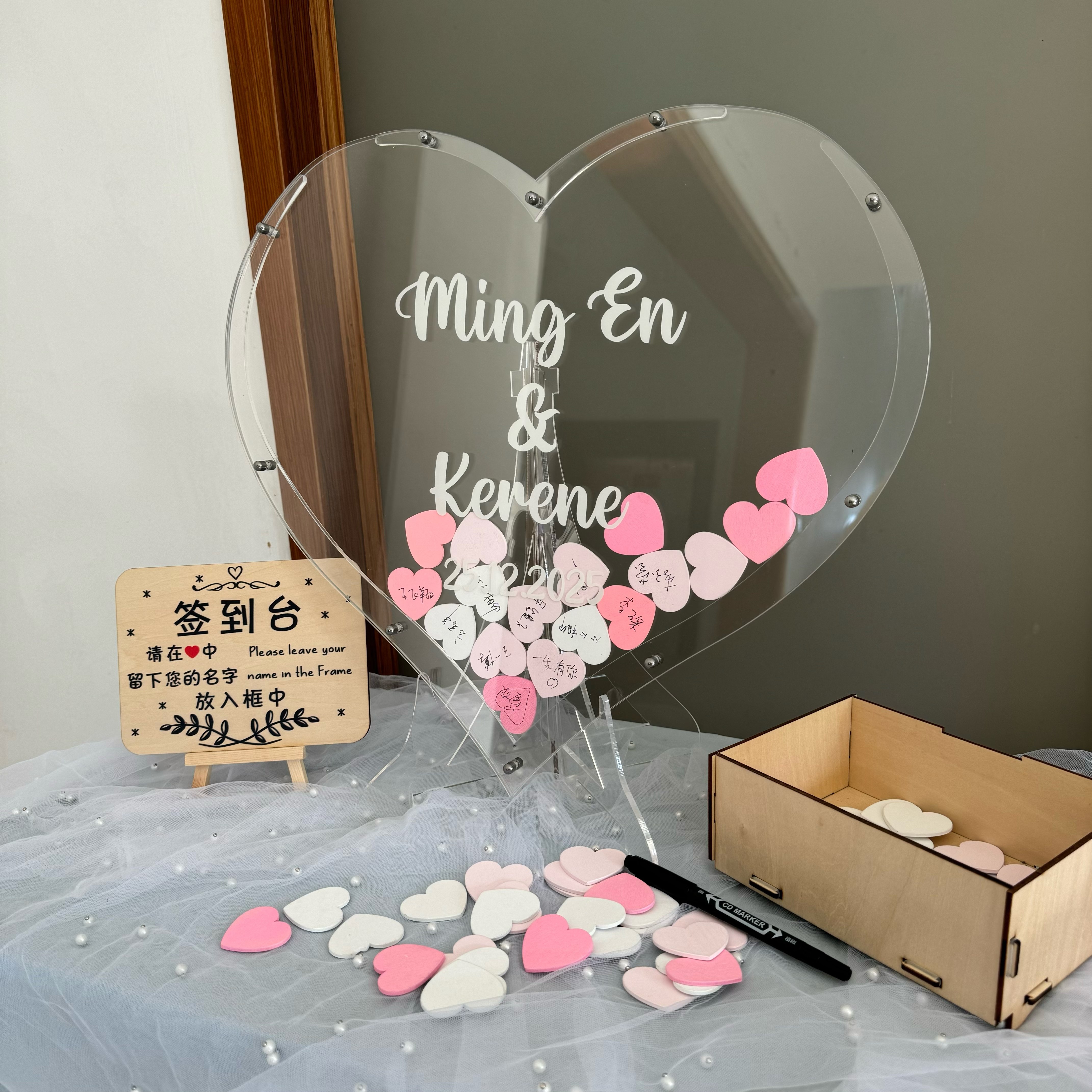 透明亚克力复古欧式婚礼庆爱心签名签到框签名册创意宾客留言簿