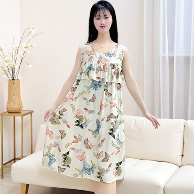 2025超火冰丝无袖睡裙女士不带胸垫防凸点棉绸睡衣可外穿家居服
