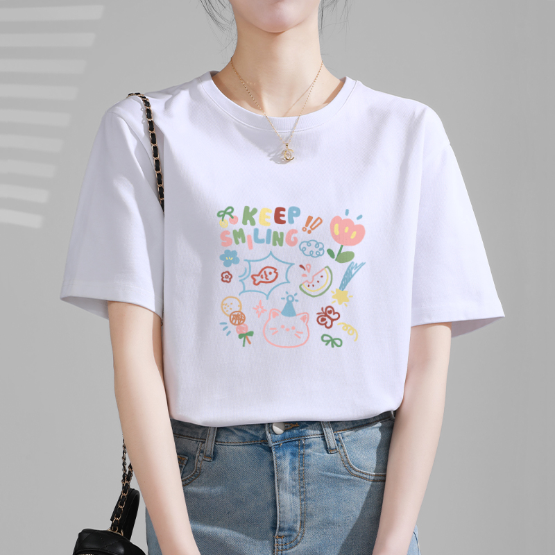 KWV真维纯棉短袖t恤女夏2025新款爆款时尚洋气胖mm显瘦白色上衣女