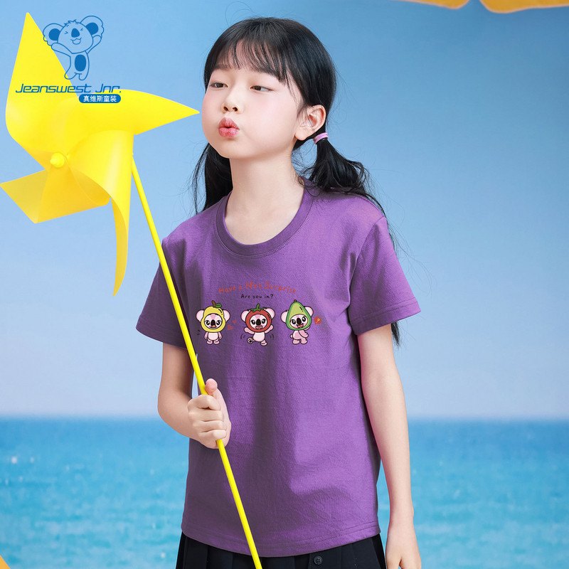 XK真维斯童2025夏季新款男女童同款圆领短袖T恤印花上衣