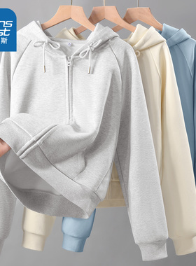 KMV真维斯灰色连帽卫衣女春2025新款休闲运动外套小个子开衫上衣