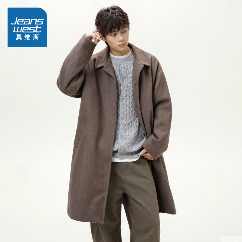 时尚设计感男士毛呢中长款外套