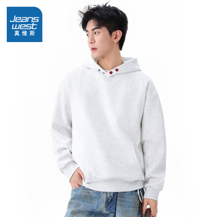 LR真维斯男装宽松连帽卫衣2026春季新品时尚男士钮扣点缀上衣潮