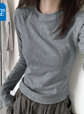 NOA真维斯灰色内搭打底衫女2025新款冬季长袖t恤修身正肩圆领上衣
