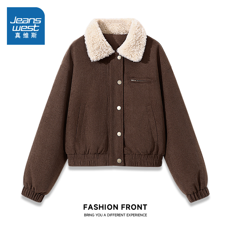 真维斯翻领加厚夹克女短款秋冬