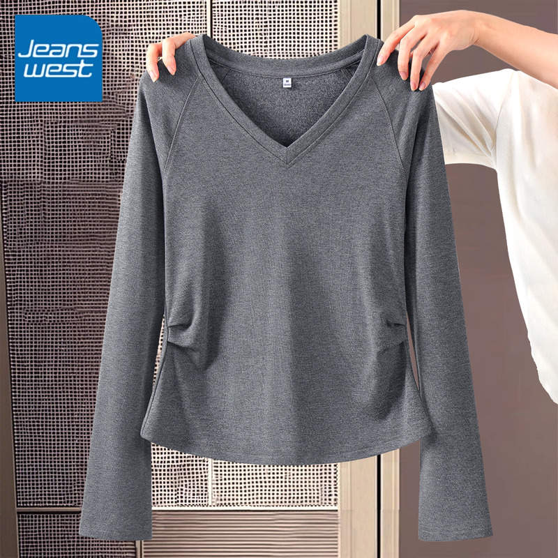 真维斯V领长袖磨毛打底2025新款