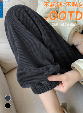 KHV真维斯灰色加绒裤子女2025新款今年流行爆款束脚灯芯绒运动裤